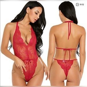 ❤️ New ❤️ Red Lace Halter Lingerie Size Small ❤️